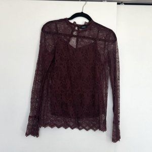 Theory Maroon Lace Blouse, size P